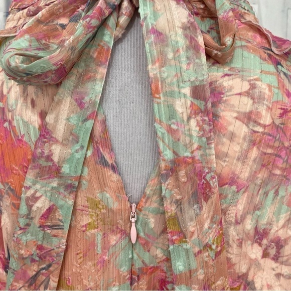 Alex Marie Plus Sz 24W Pink Teal Floral Halter Sleeveless Asymmetric Hem Easter - Picture 13 of 16